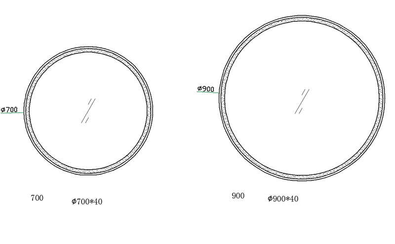 700/900Mm Led Mirror Round Black Framed Demister