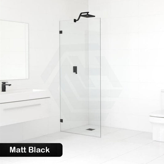 From 300 To 1200X2000Mm Frameless Walk In Shower Screen Single Fixed Panel Matt Black Brackets 10Mm