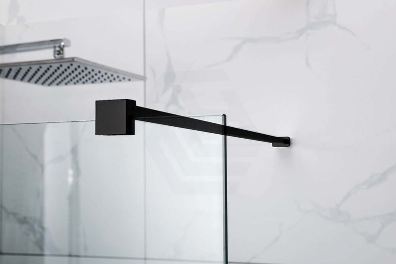 From 300 To 1200X2000Mm Frameless Walk In Shower Screen Single Fixed Panel Matt Black Brackets 10Mm