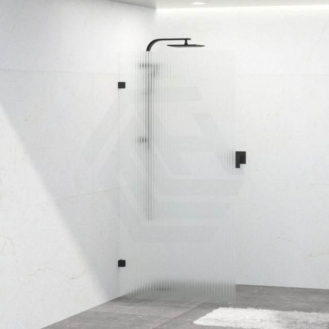 From 800 To 1200X2000Mm Frameless Walk-In Shower Screen Single Fixed Panel Matt Black Brackets