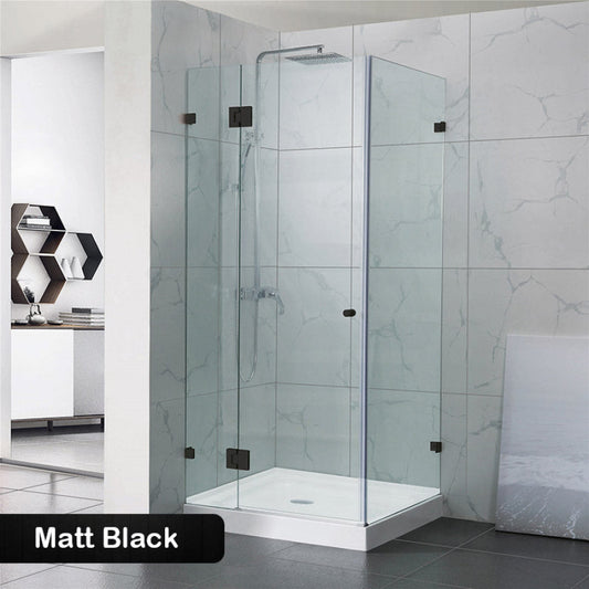 From 800Mm To 1200Mm Square Shower Screen Pivot Door With Return Panel Black Frameless 10Mm Glass