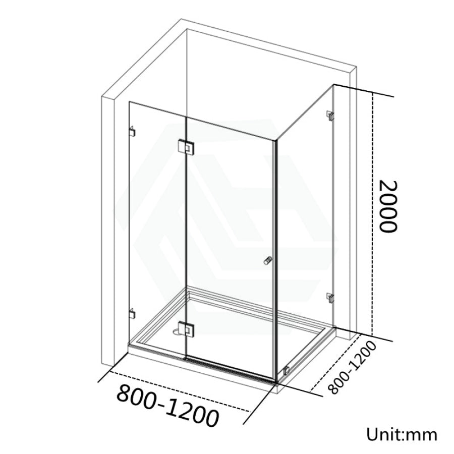 From 800Mm To 1200Mm Square Shower Screen Pivot Door With Return Panel Black Frameless 10Mm Glass