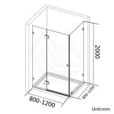 From 800Mm To 1200Mm Square Shower Screen Pivot Door With Return Panel Black Frameless 10Mm Glass