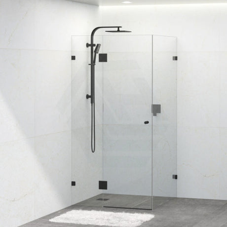 Tempered Glass Frameless Shower Screen L Shape Pivot 800-1200mm Black