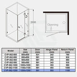 From 800Mm To 1200Mm Square Shower Screen Pivot Door With Return Panel Chrome Frameless 10Mm Glass