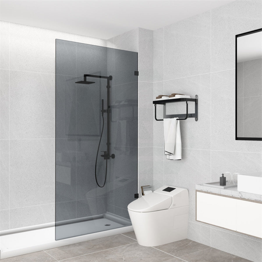 From 900 To 1200X2000Mm Grey Glass Black Bracket Frameless Shower Screen Single Door Fixed Panel