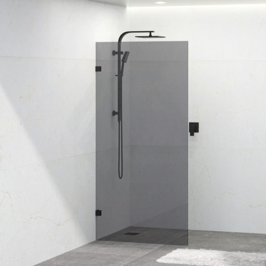 Grey Glass Frameless Shower Screen Single Panel Black