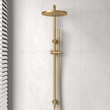 G#1(Gold) Norico 10 Inch 250Mm Round Brushed Gold Twin Shower Station Top Inlet Brushd Showers