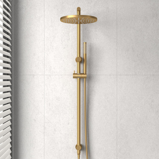 G#1(Gold) Norico 10 Inch 250Mm Round Brushed Gold Twin Shower Station Top Inlet Brushd Showers