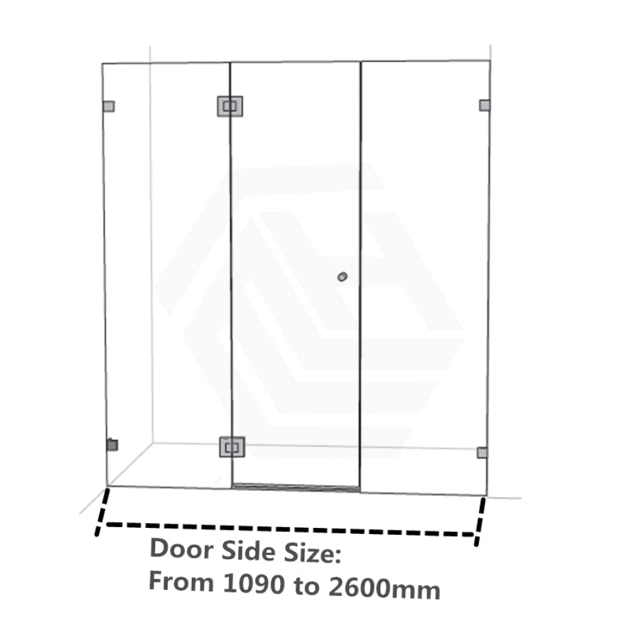 1090-2600Mm 3 Panels Wall To Shower Screen Frameless 10Mm Glass Brushed Gold Fittings