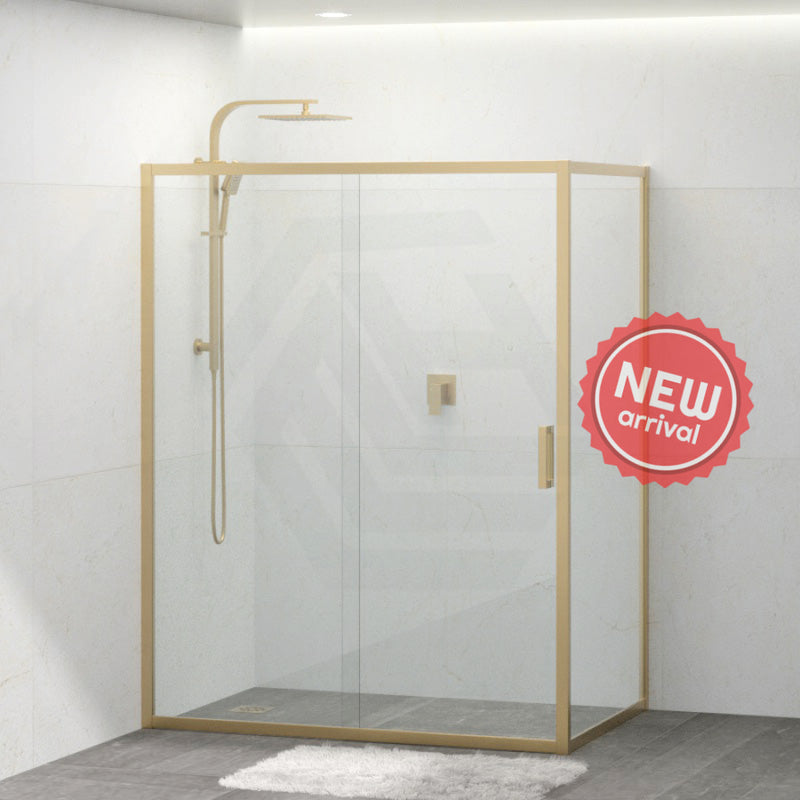 Shower Screen Semi-frameless Sliding L Shape Brushed Gold