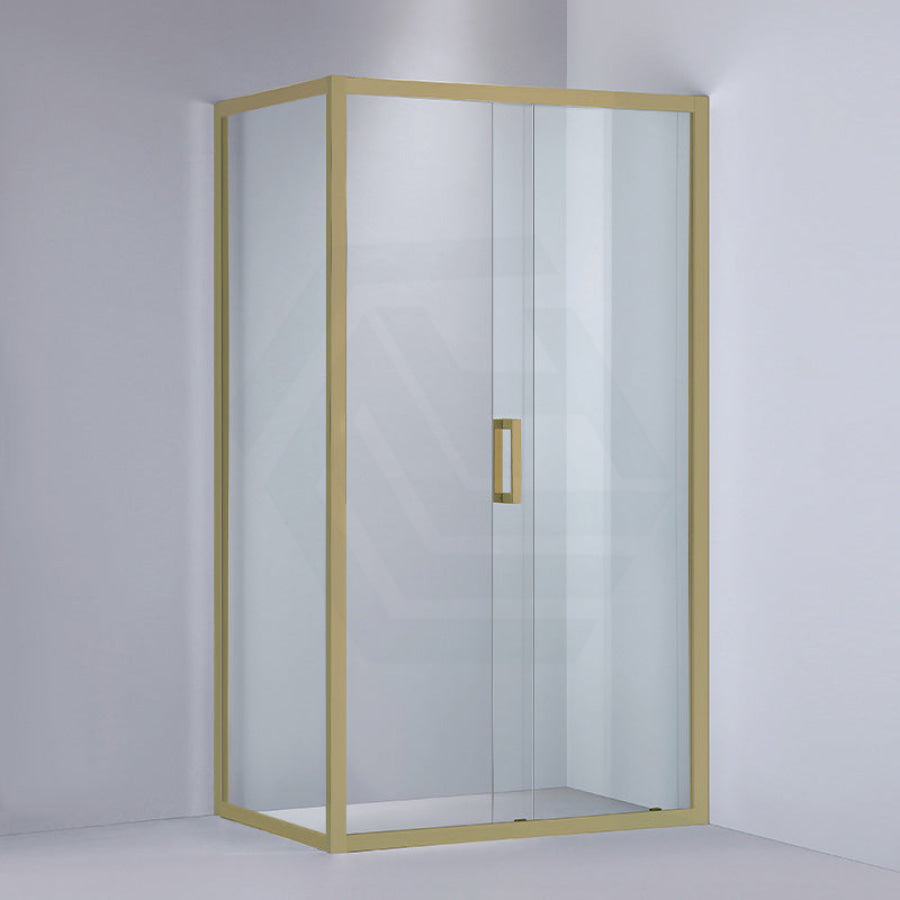 1100-1750X1900Mm L Shape Shower Screen Sliding Door Brushed Gold Semi-Frameless 6Mm Glass With