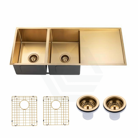 G#1(Gold) 1160X460X230Mm Brushed Yellow Gold 1.2Mm Handmade Top/Undermount Double Bowls Kitchen