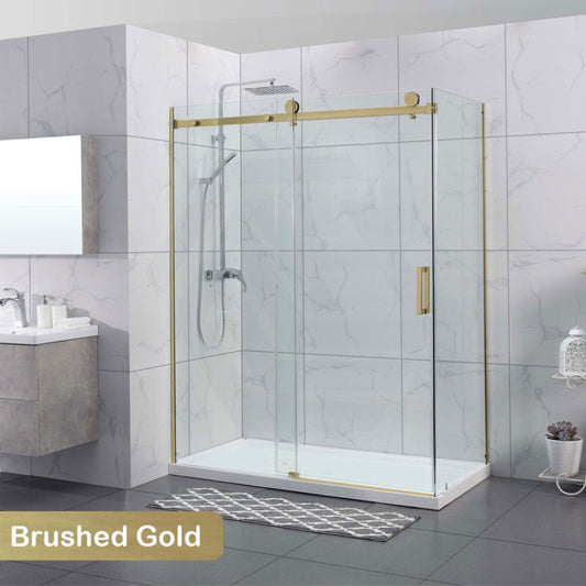 1180-2000X2000Mm Sliding Shower Screen L Shape Frameless Brushed Gold Square Handle 10Mm Glass