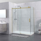 1180-2000X2000Mm Sliding Shower Screen L Shape Frameless Brushed Gold Square Handle 10Mm Glass