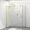 Tempered Glass Frameless L Shape Shower Screen Sliding Square Handle Brushed Gold