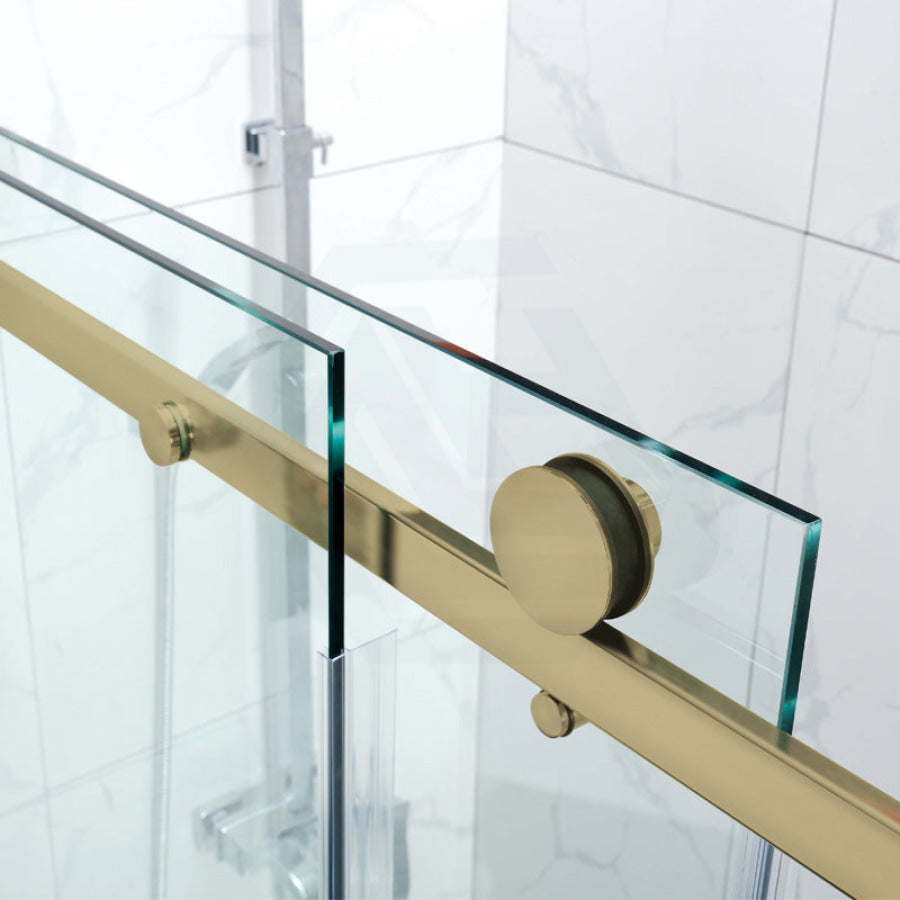 1180-2000X2000Mm Sliding Shower Screen L Shape Frameless Brushed Gold Square Handle 10Mm Glass