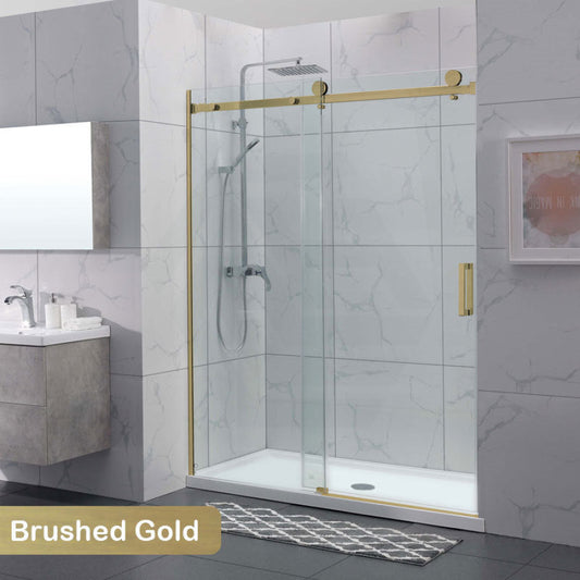 1180-2000X2000Mm Wall To Sliding Shower Screen Frameless Brushed Gold Square Handle 10Mm Glass