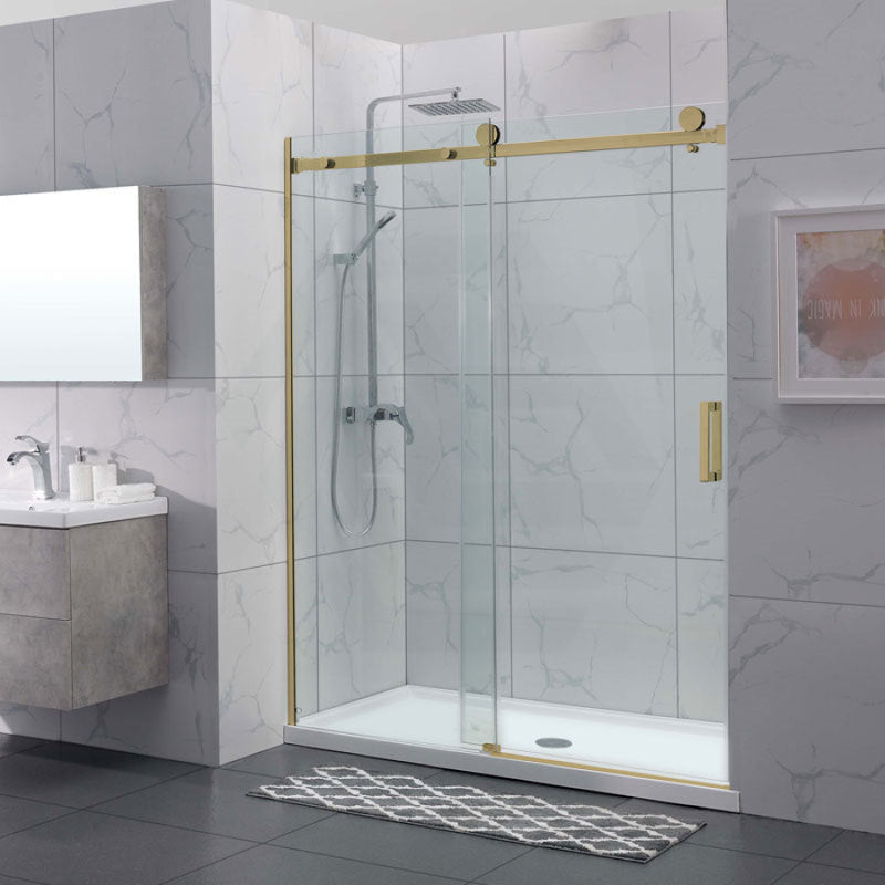 1180-2000X2000Mm Wall To Sliding Shower Screen Frameless Brushed Gold Square Handle 10Mm Glass