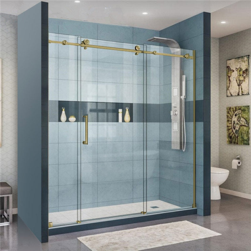 2000-2500X2000Mm Frameless Shower Screen Wall To Sliding Door Brushed Gold Framed 10Mm Glass 3