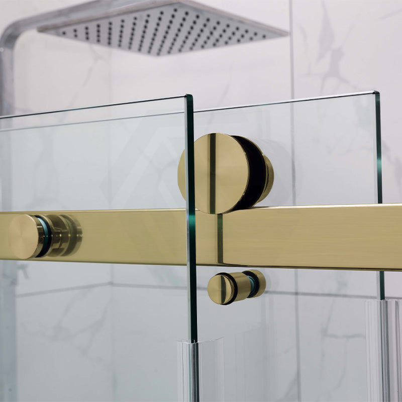 2000-2500X2000Mm Frameless Shower Screen Wall To Sliding Door Brushed Gold Framed 10Mm Glass 3