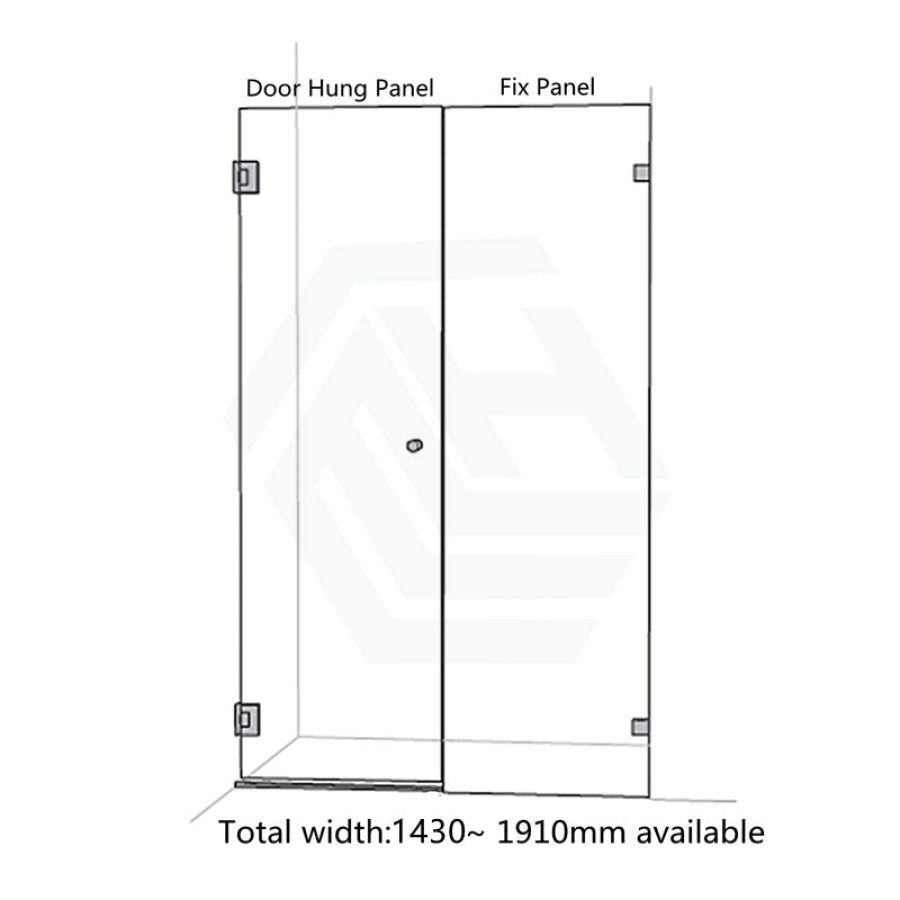 1430-1910Mm Frameless Wall To Shower Screen Door Hung With Fix Panel In Brushed Gold Fittings 10Mm