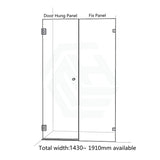 1430-1910Mm Frameless Wall To Shower Screen Door Hung With Fix Panel In Brushed Gold Fittings 10Mm