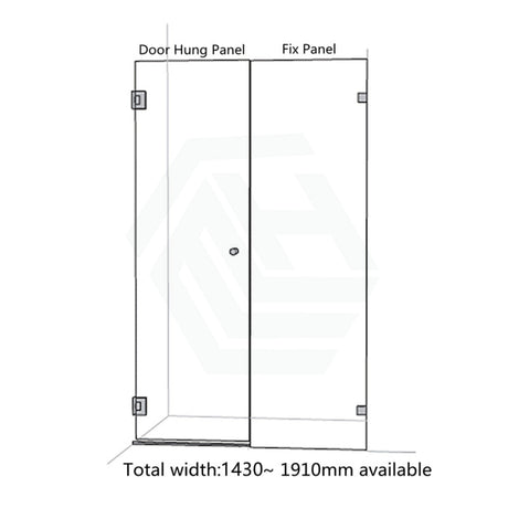 1430-1910Mm Frameless Wall To Shower Screen Door Hung With Fix Panel In Brushed Gold Fittings 10Mm