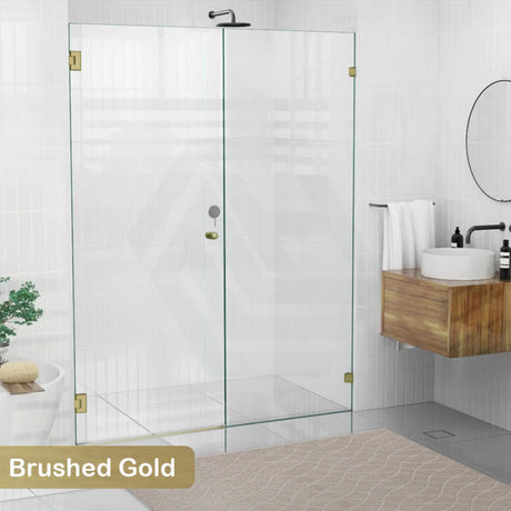 1430-1910Mm Frameless Wall To Shower Screen Door Hung With Fix Panel In Brushed Gold Fittings 10Mm