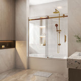 1450-1800X1600Mm Bathtub Sliding Shower Screen Wall To Frameless Square Handle Brushed Gold