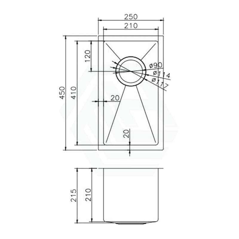 250X450X215Mm Brushed Gold Pvd Kitchen Sink Stainless Steel 304 Single Bowl Top/undermount