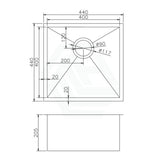 440X440X205Mm Brushed Gold Pvd Stainless Steel Handmade Single Bowl Kitchen Sink Top/undermount