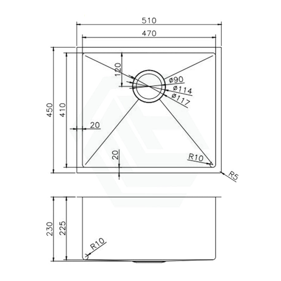 510X450X230Mm Brushed Gold Pvd Kitchen Sink Single Bowl Top/undermount