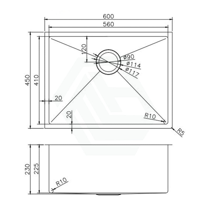 600X450X230Mm Brushed Gold Pvd 1.2Mm Handmade Top/undermount Single Bowl Kitchen Sink Stainless