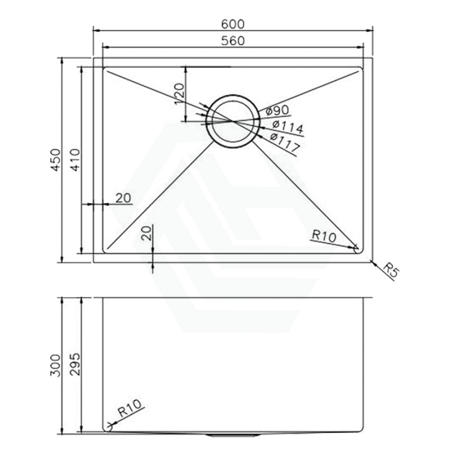 600X450X300Mm Brushed Gold Pvd Kitchen Sink Single Bowl Top/undermount