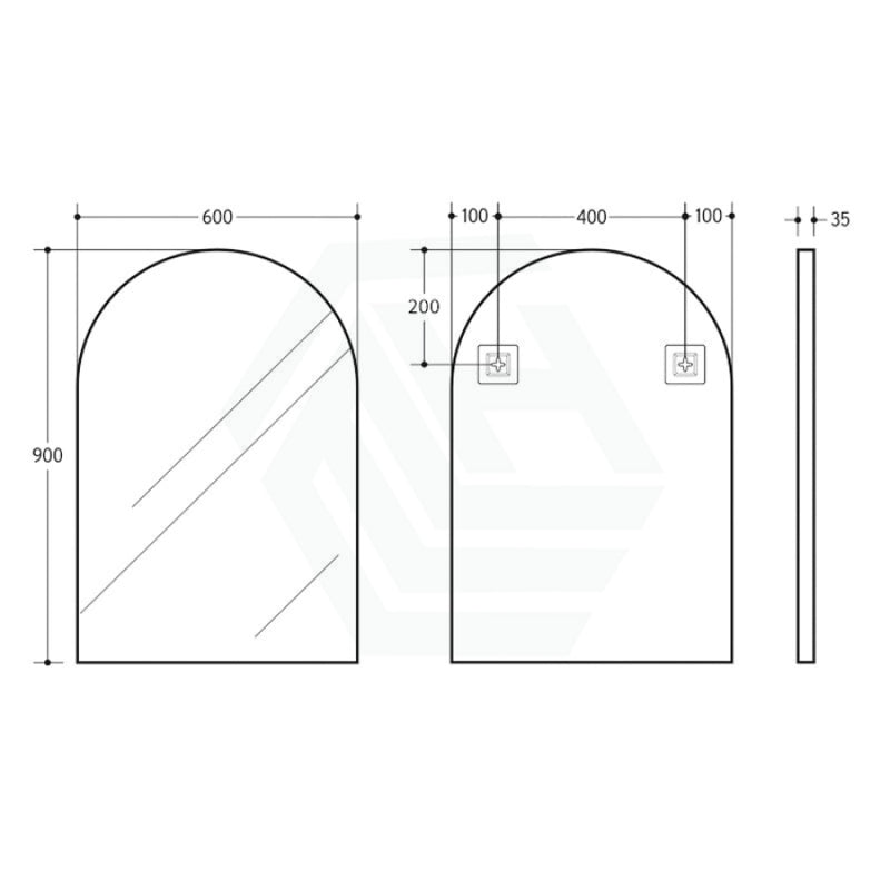 600X900X35Mm Bathroom Framed Arch Mirror Wall Mounted Frameless Mirrors