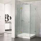 685-1400Mm L Shape Frameless Shower Screen Hinge Door Fix Panel Brushed Gold Fittings 10Mm Glass