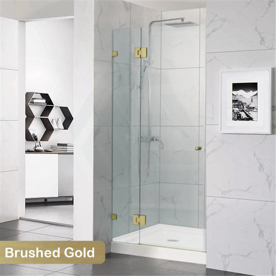 685-995Mm Wall To Shower Screen Hinge And Door Panel Brushed Gold Fittings Frameless 10Mm Glass