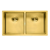 770X450X215Mm Brushed Gold Pvd 1.2Mm Handmade Top/undermount Double Bowls Kitchen Sink