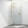 Tempered Glass Frameless Shower Screen Diamond Shape Pivot Door Brushed Gold