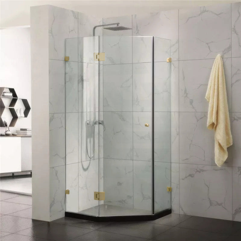 800~1150Mm Diamond Shape Shower Screen Pivot Door Brushed Gold Frameless 10Mm Glass 2000Mm Height