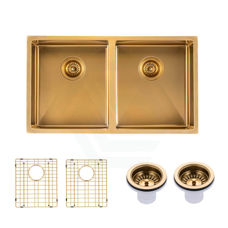 820X457X230Mm Brushed Gold Pvd Double Bowls Kitchen Sink Top/undermount