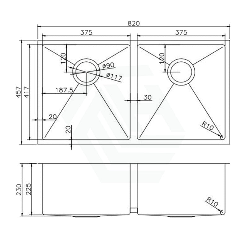 820X457X230Mm Brushed Gold Pvd Double Bowls Kitchen Sink Top/undermount