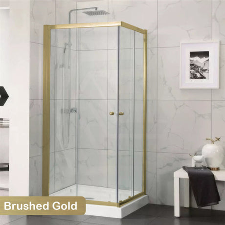 850-1000Mm Square / Rectangle Shower Screen Brushed Gold Semi-Frameless Double Sliding 6Mm Glass