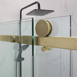 870-1180X2000Mm Brushed Gold Sliding Shower Screen L Shape Frameless Square Rail 10Mm Glass Embedded