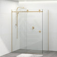 Tempered Glass Frameless L Shape Shower Screen Sliding Round Handle Brushed Gold