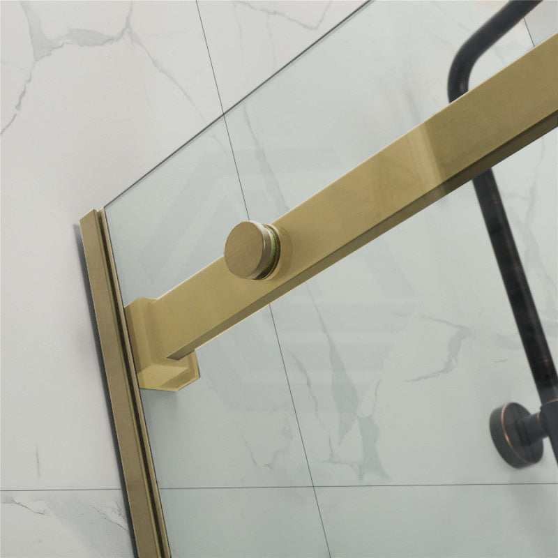 870-1180X2000Mm Brushed Gold Sliding Shower Screen L Shape Frameless Square Rail 10Mm Glass Embedded