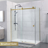 870-1180X2000Mm Brushed Gold Sliding Shower Screen L Shape Frameless Square Rail 10Mm Glass Embedded