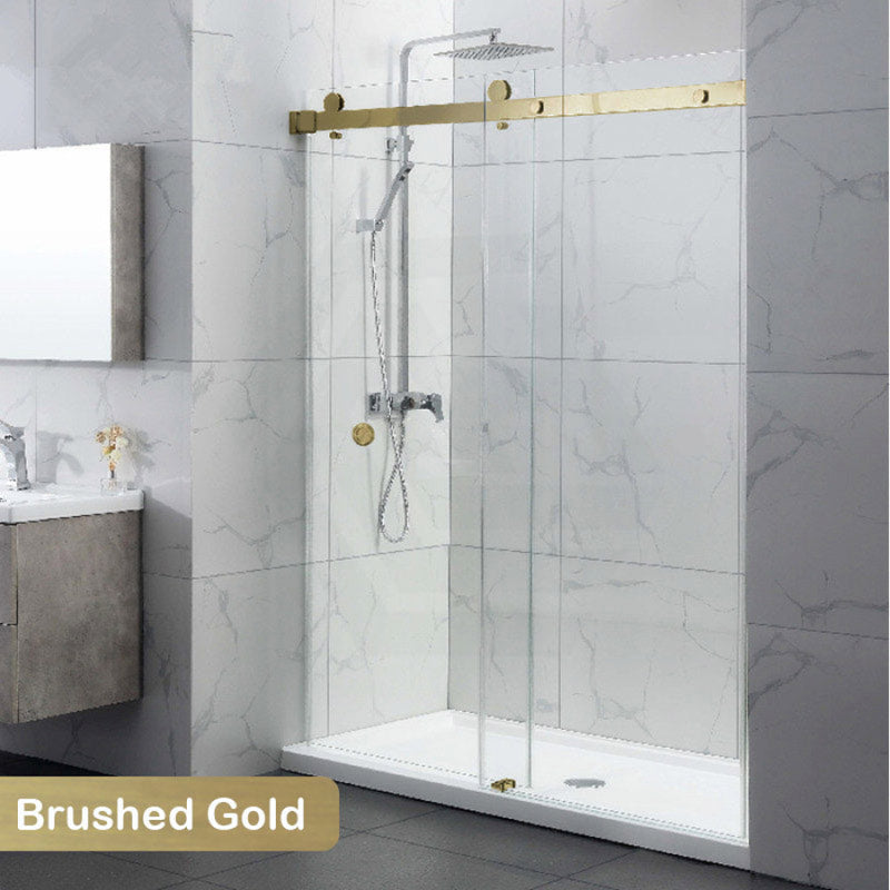 870-1180X2000Mm Wall To Sliding Shower Screen Frameless Brushed Gold Stainless Steel Square Rail