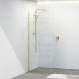 Tempered Glass Frameless Shower Screen Single Fixed Panel Brushed Gold